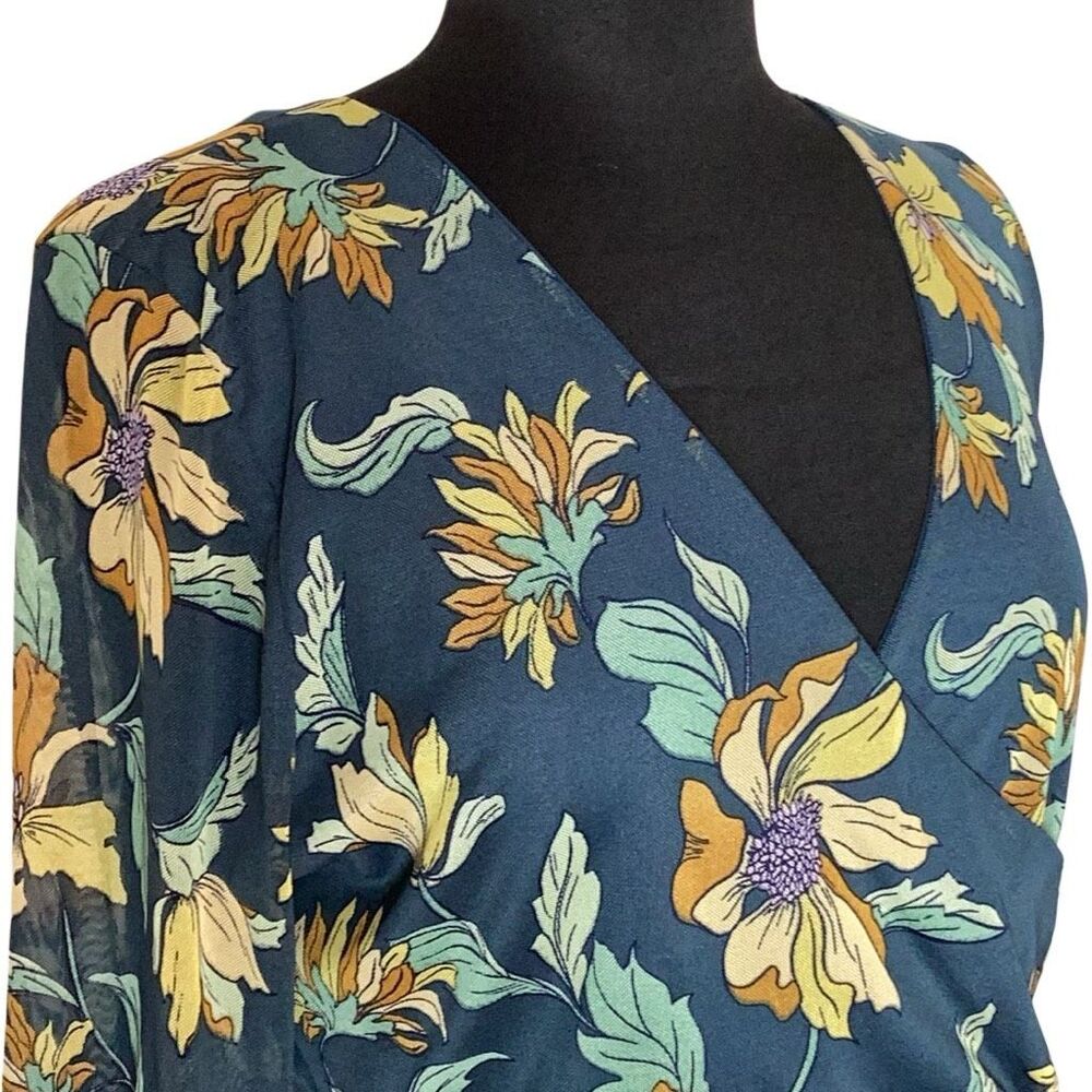 Harlow & Rose Petite Blue Floral Faux Wrap Maxi Dress PXL 3/4 Sleeve - Picture 3 of 9